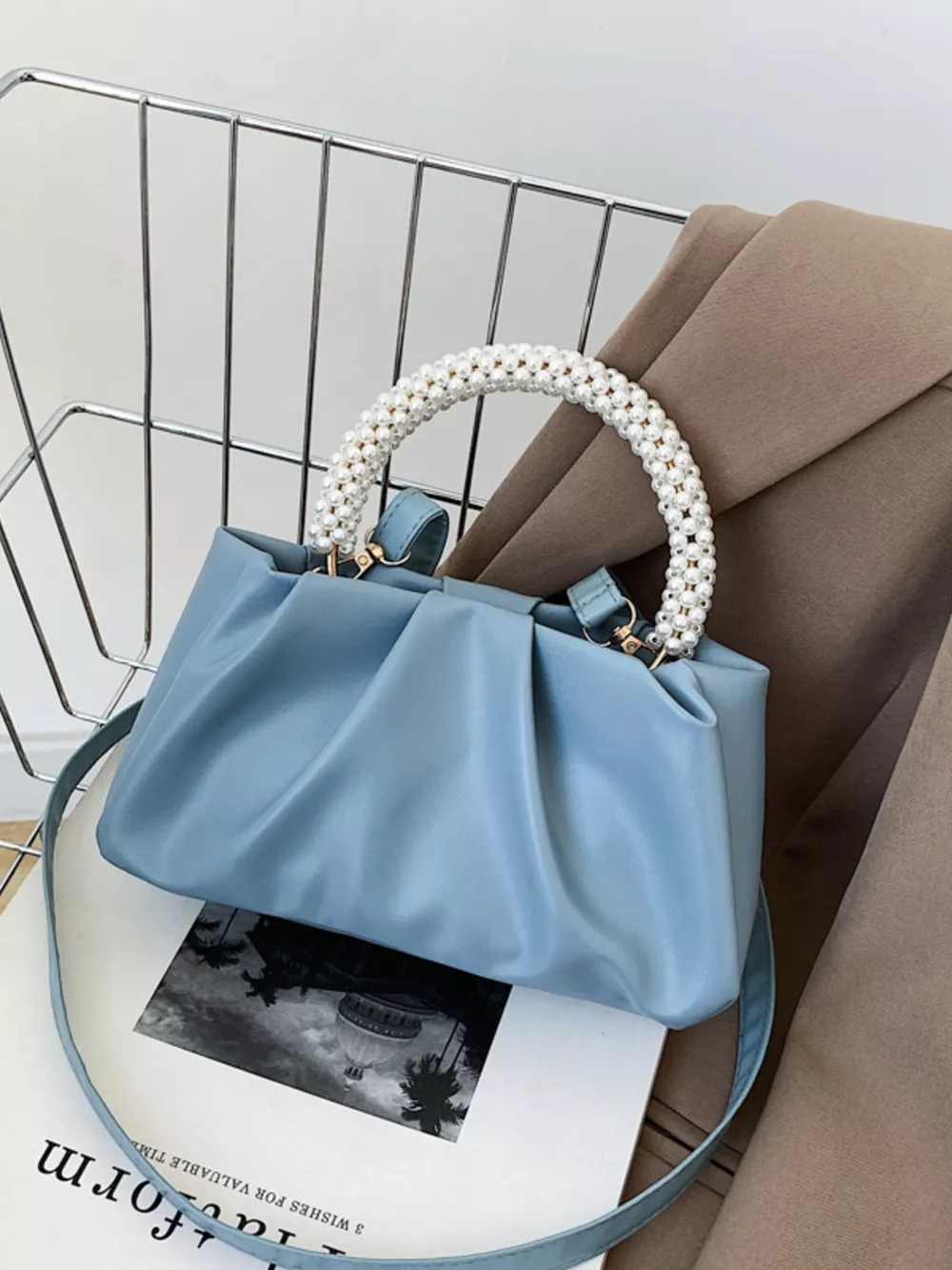 Pearl Handle Ruched Crossbody Bag, image 5