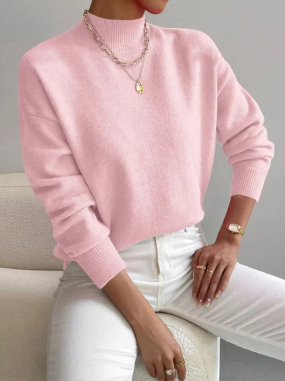 Mock Neck Dropped Shoulder Sweater, image 27