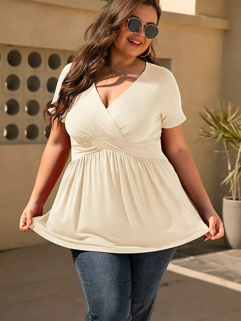 Plus Size Surplice Short Sleeve T-Shirt, image 3