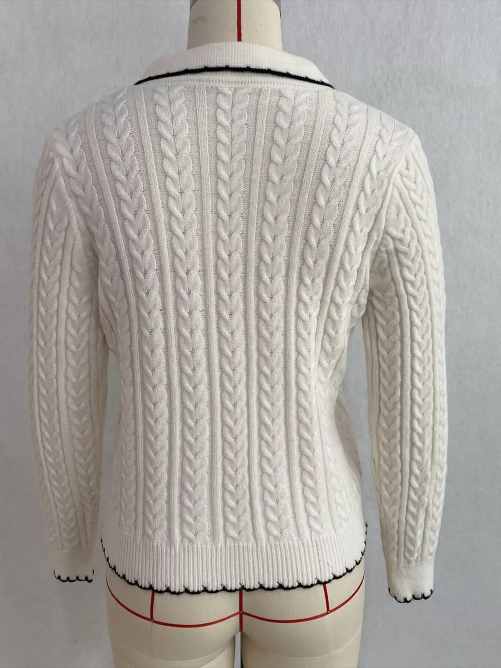 Cable Knit Polo Collar Button-Up Cardigan, image 13