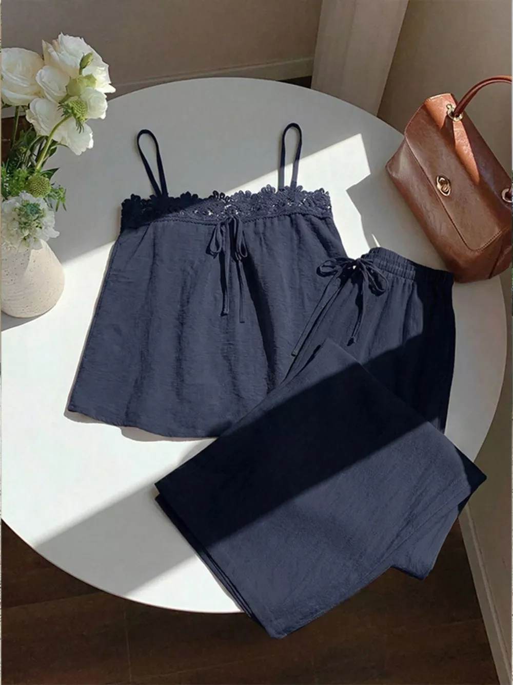 Lace Trim Cami and Wide-Leg Pants Set, image 5