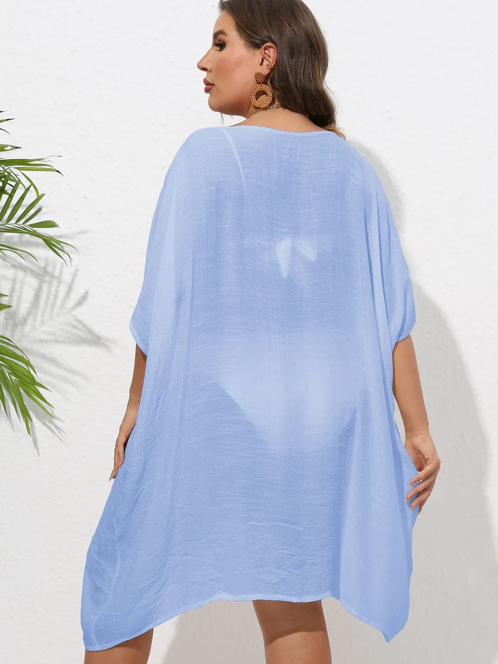 Crochet Trim V-Neck Beach Cover Up Dress, image 46