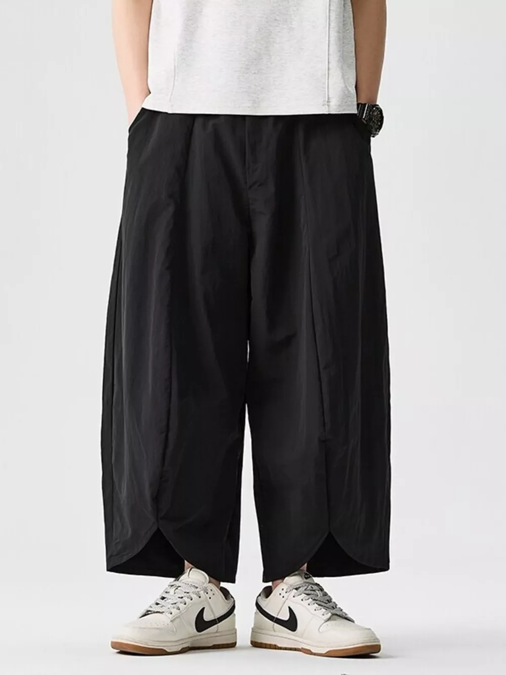 Men's Plus Size Loose-Fit Wide-Leg Cropped Harem Pants