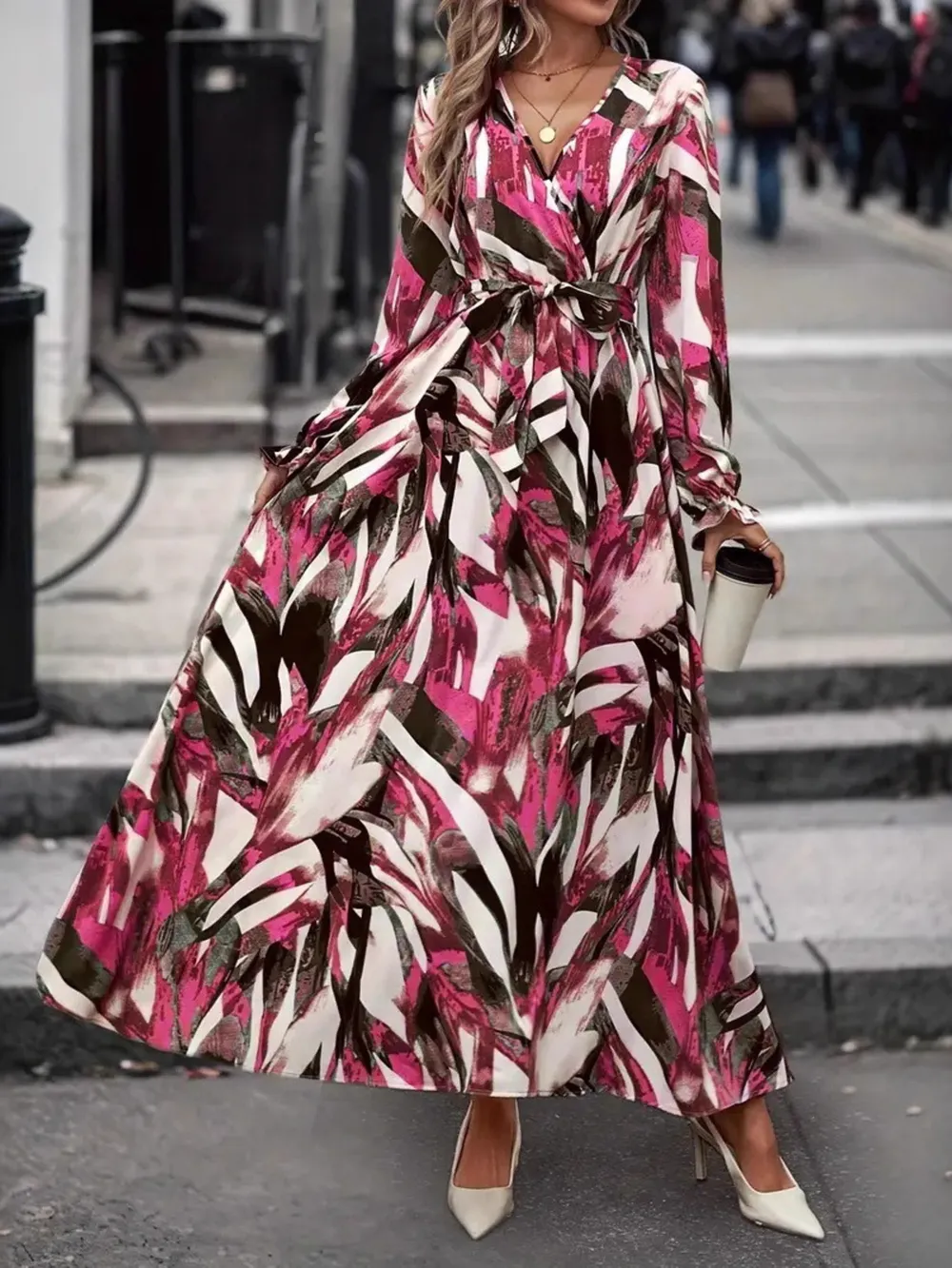 Printed Surplice Flounce Sleeve Maxi Dress, image 7