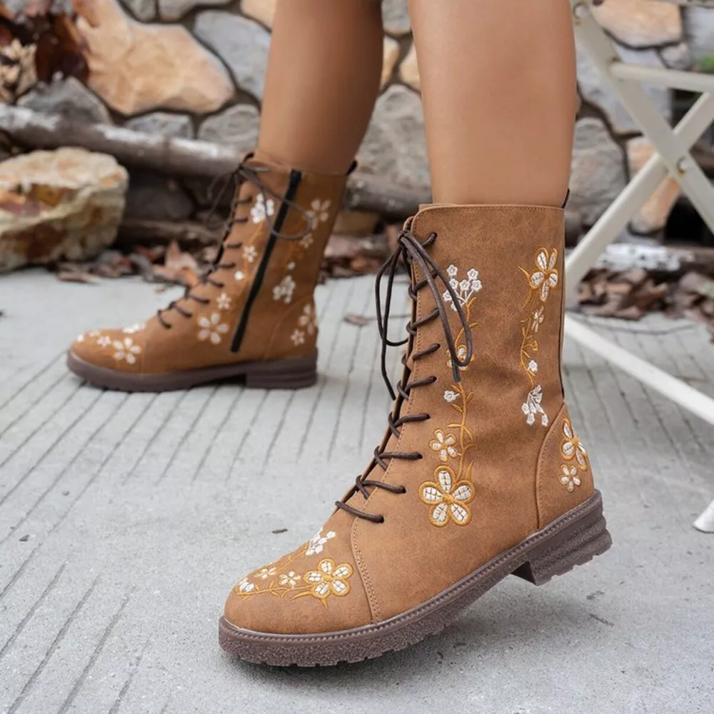 Round Toe Block Heels Boots