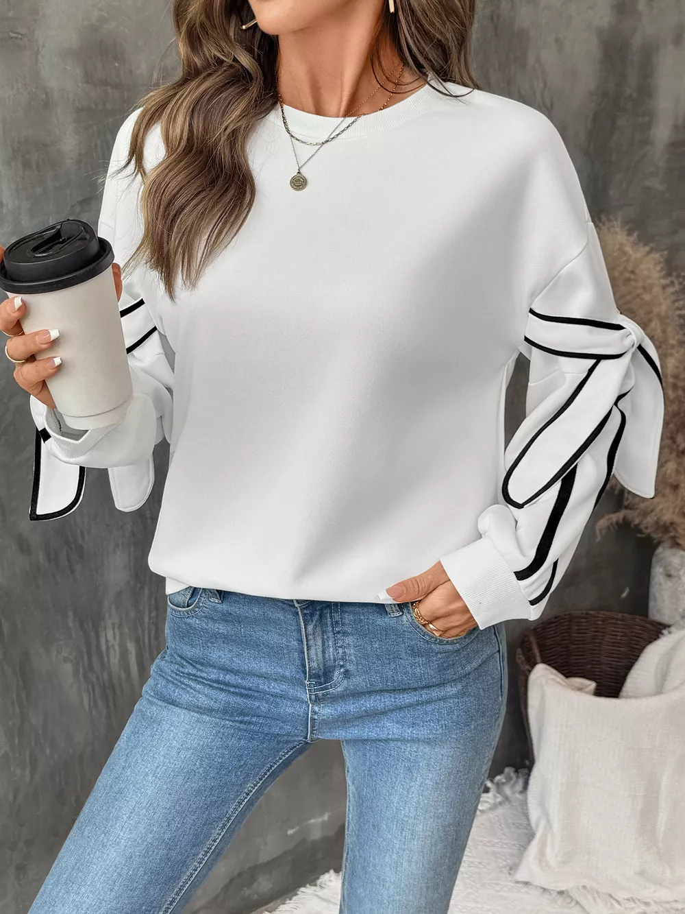 Side Striped Round Neck Sweatshirt, image 7