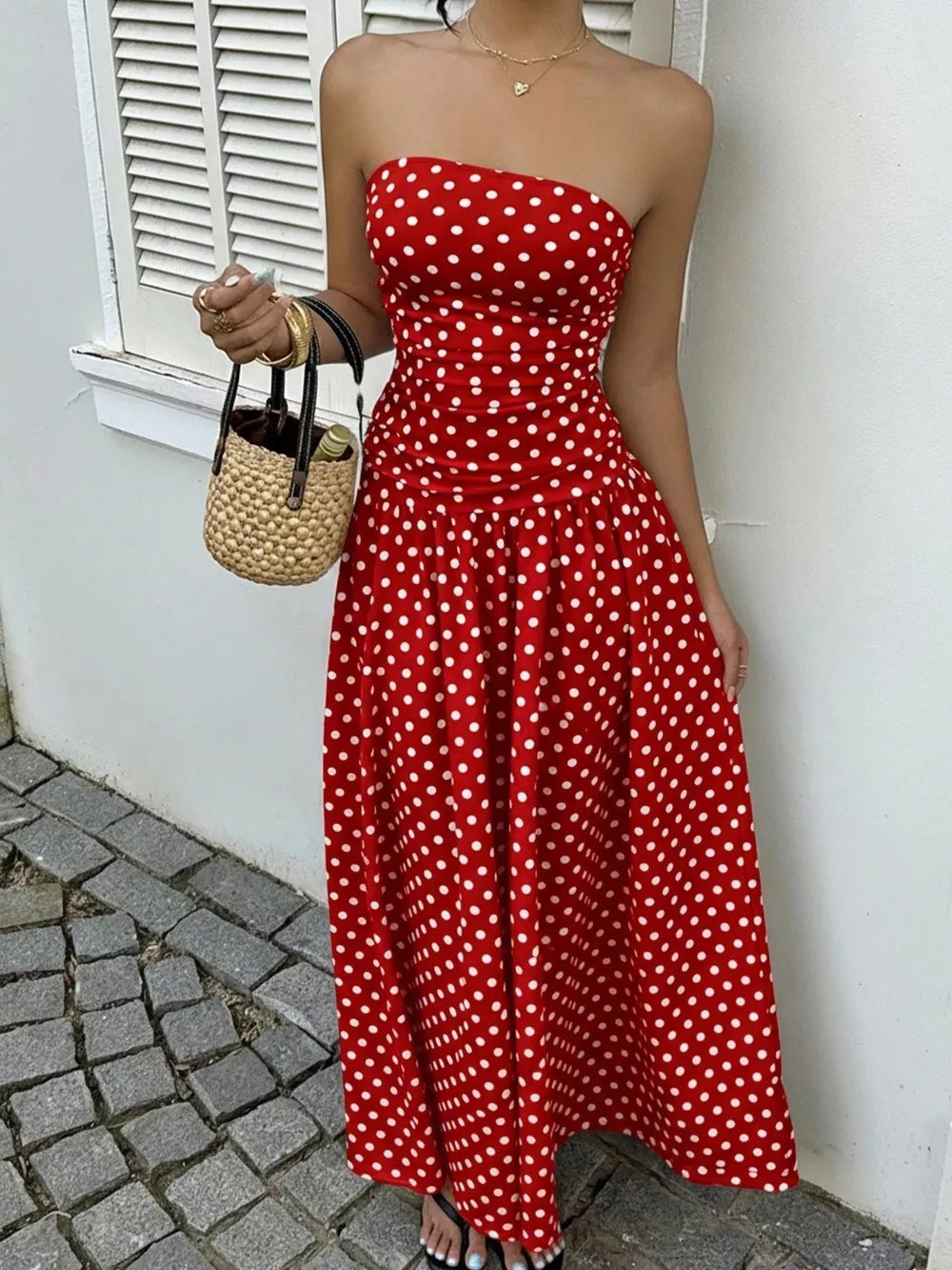 Polka Dot Strapless Maxi Dress, image 5