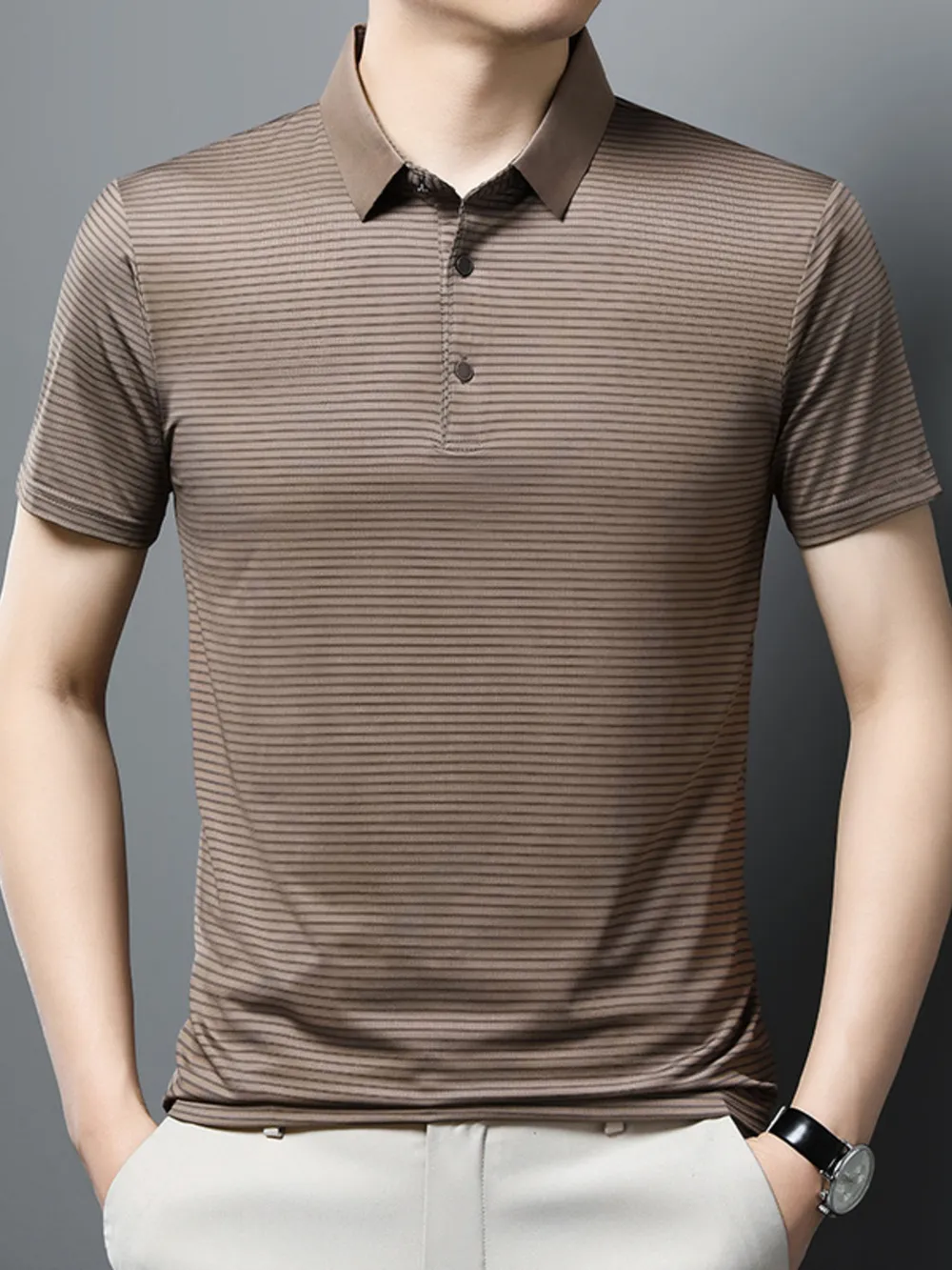 Men's Plus Size Classic Striped Business Casual Polo Shirt, image 4