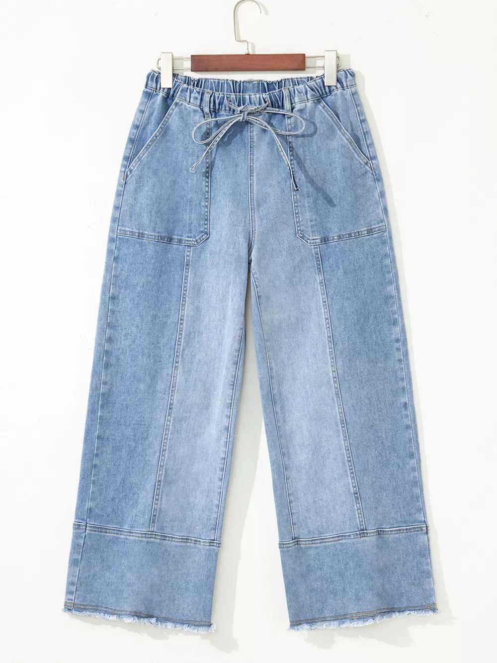 Wide Leg Drawstring Raw Hem Jeans, image 9