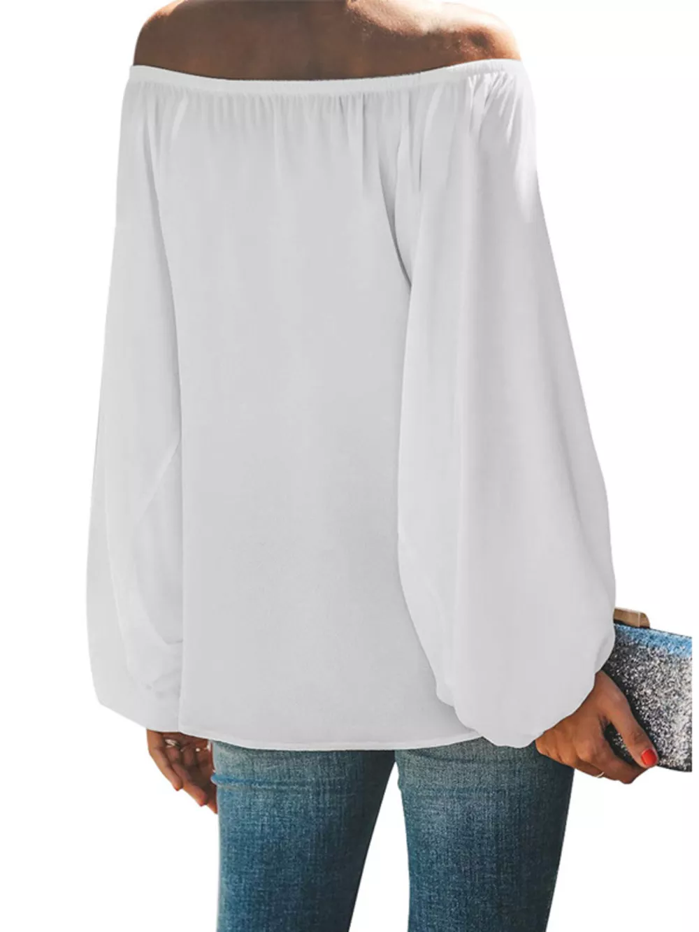 Full Size Off-Shoulder Balloon Sleeve Blouse Plus Size, image 3