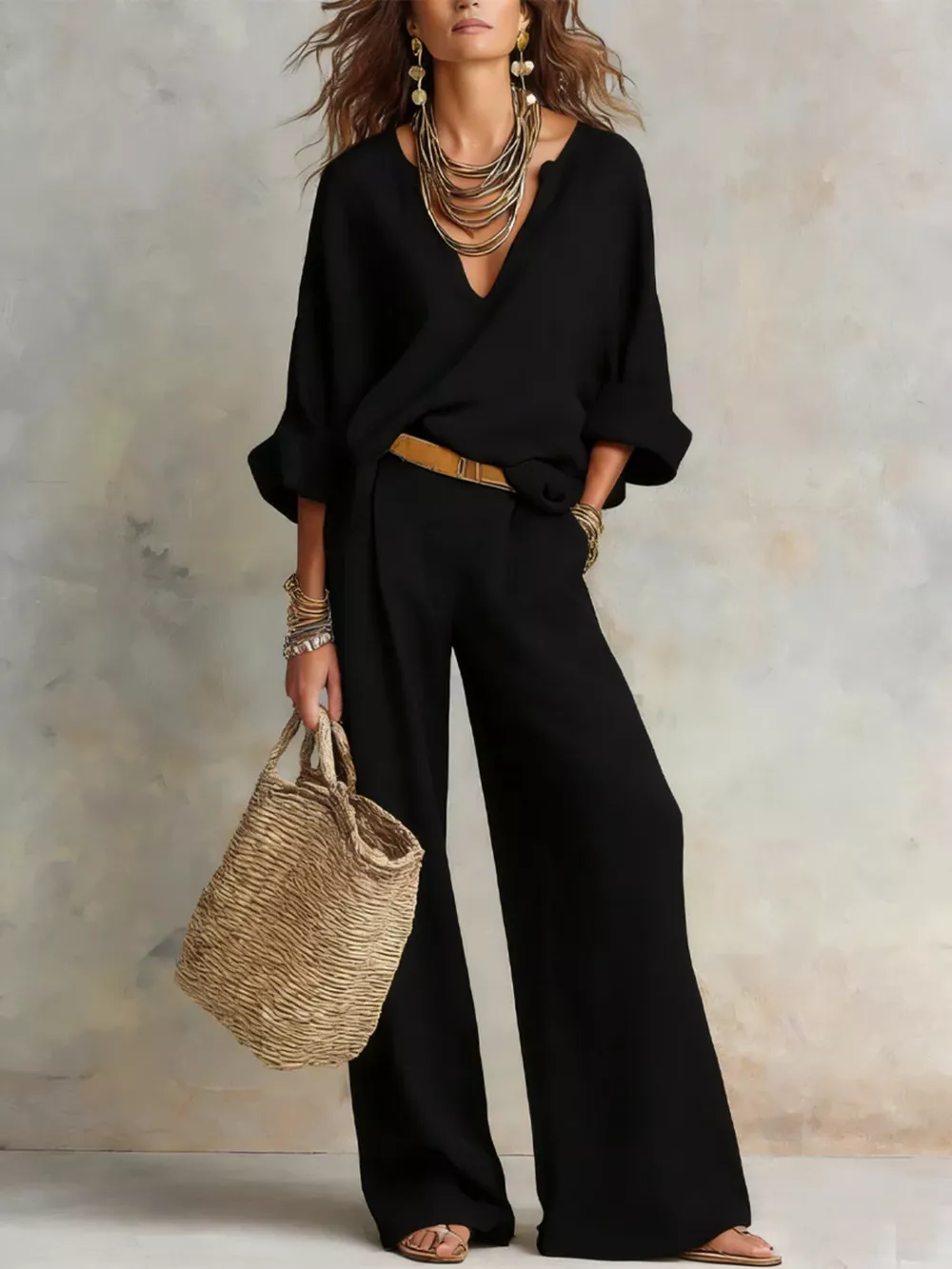 Full Size Loose Fit Top and Wide-Leg Pants Set Plus Size, image 5