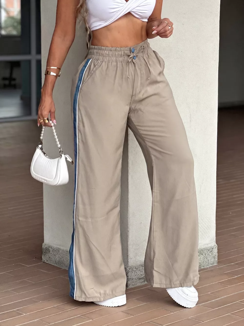Contrast Side Panel Wide Leg Pants, image 2