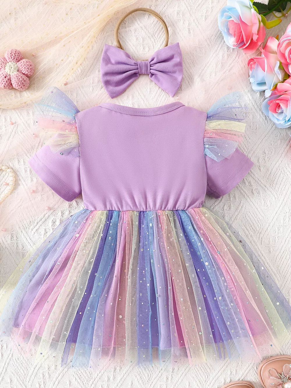 Children's Bowknot Tulle Dress with Headband, image 8