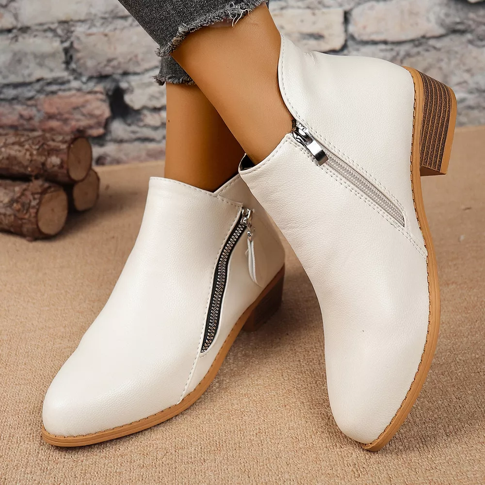 Size Zipper Block Heels Boots, image 8