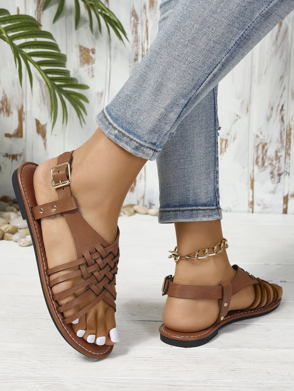 Woven Strappy Flat Sandals, image 9