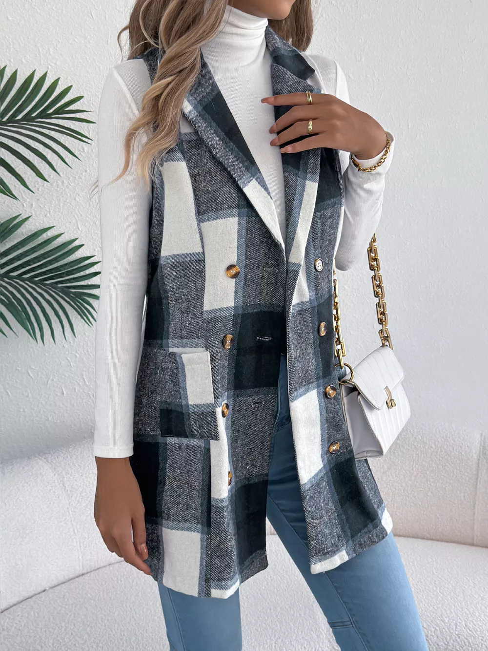 Plaid Double-Breasted Vest Coat, image 10