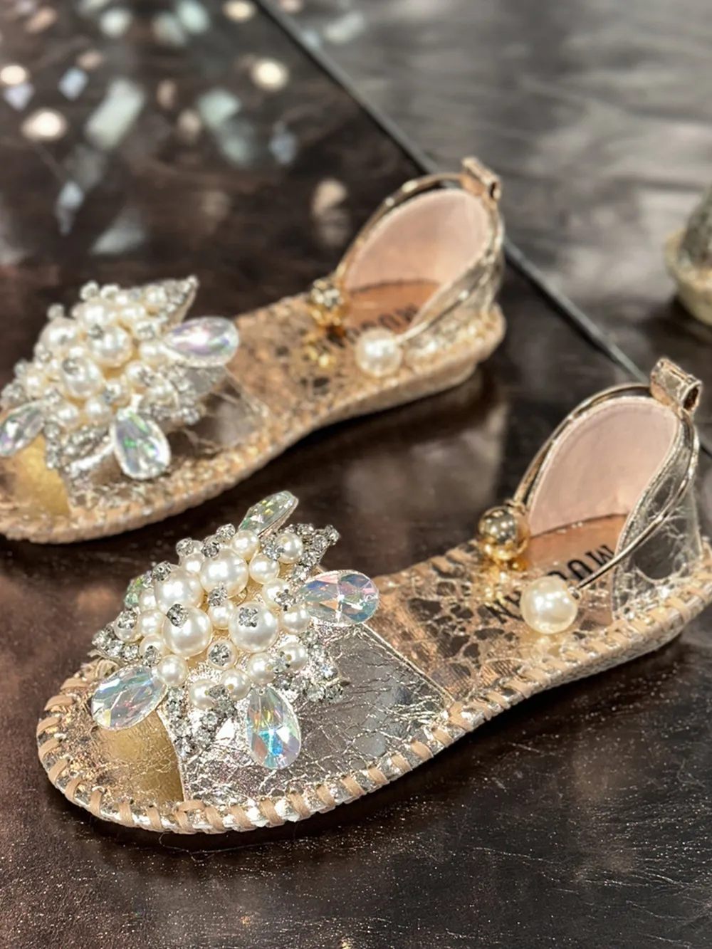 Pearl Embellished Flat Sandals, image 6