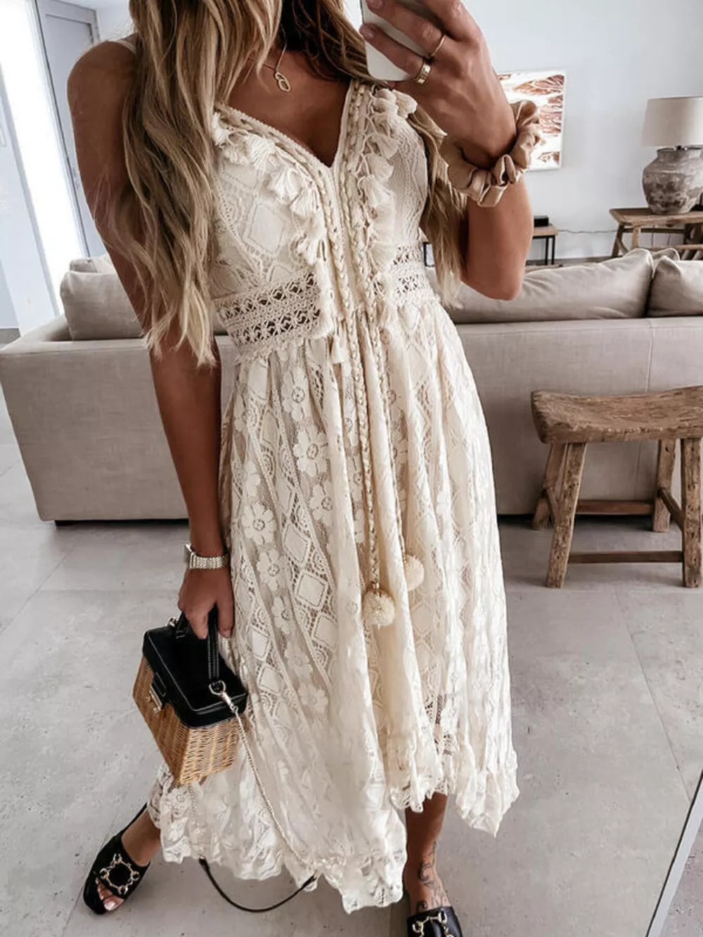 Full Size Ruffled Lace V-Neck Maxi Dress Plus Size, image 3