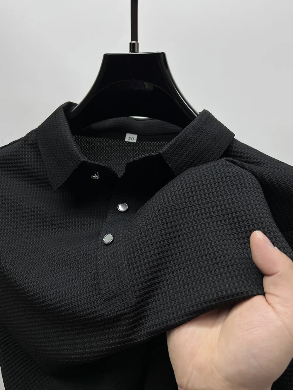 Men's Plus Size Waffle Knit Short Sleeve Polo, image 9