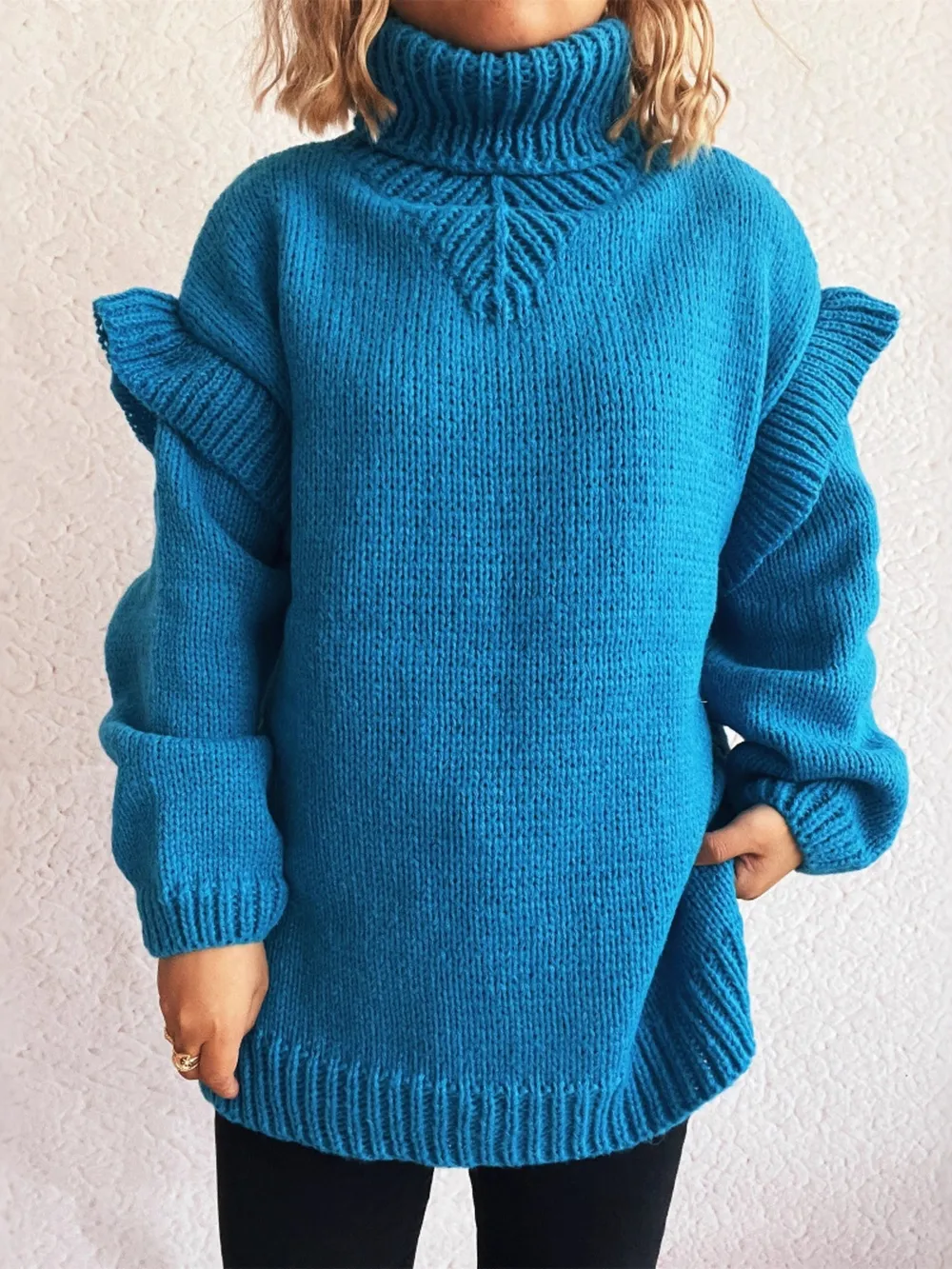 Ruffled Turtleneck Long Sleeve Sweater, image 18