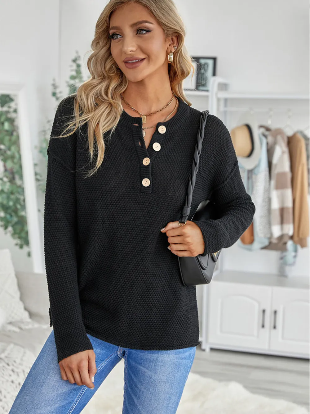 Button Detail Long Sleeve Knit Top, image 14