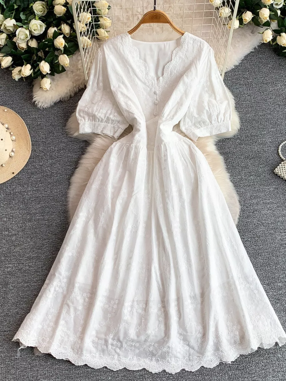 Lace Detail A-Line Midi Dress, image 10
