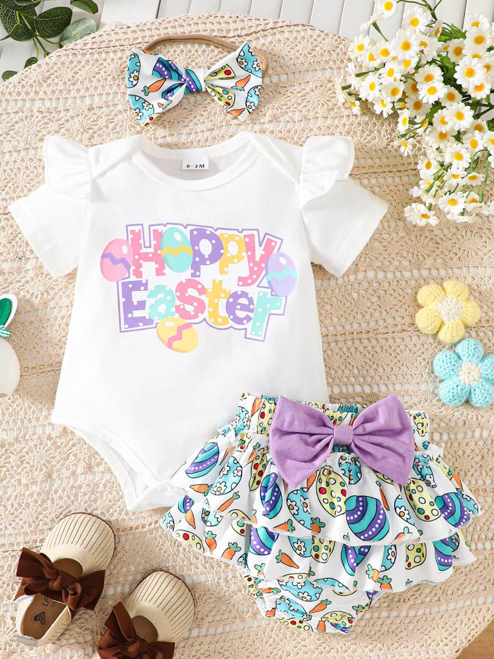 Children's Easter Graphic Bodysuit and Skirt Set with Headband, image 2