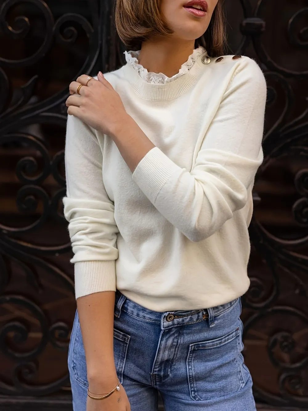 Ribbed Hem Mock Neck Long Sleeve Sweater, image 2