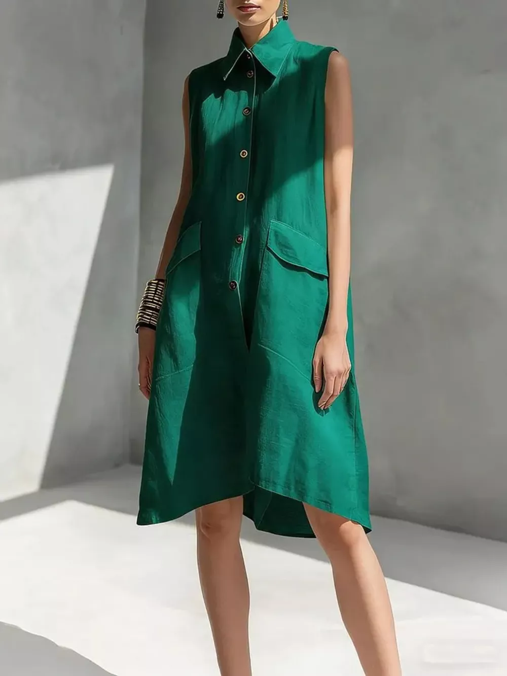 Full Size Button Front Sleeveless Dress Plus Size, image 5