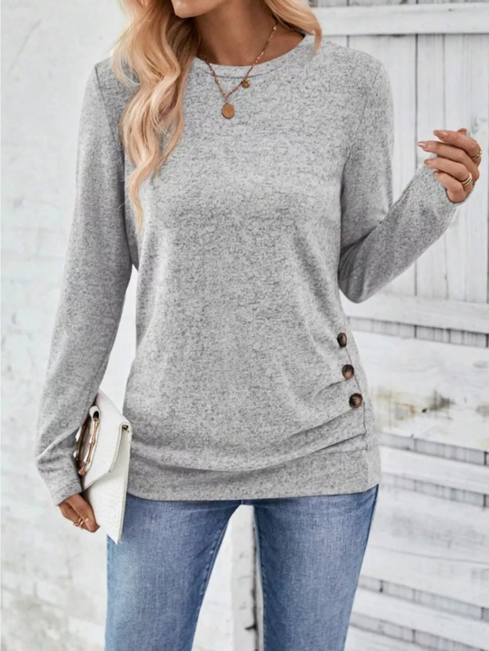Casual Decor Button Long Sleeve T-Shirt, image 10