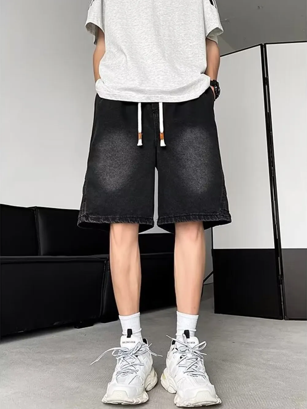 Men's Plus Size Wash Loose Fit Denim Shorts