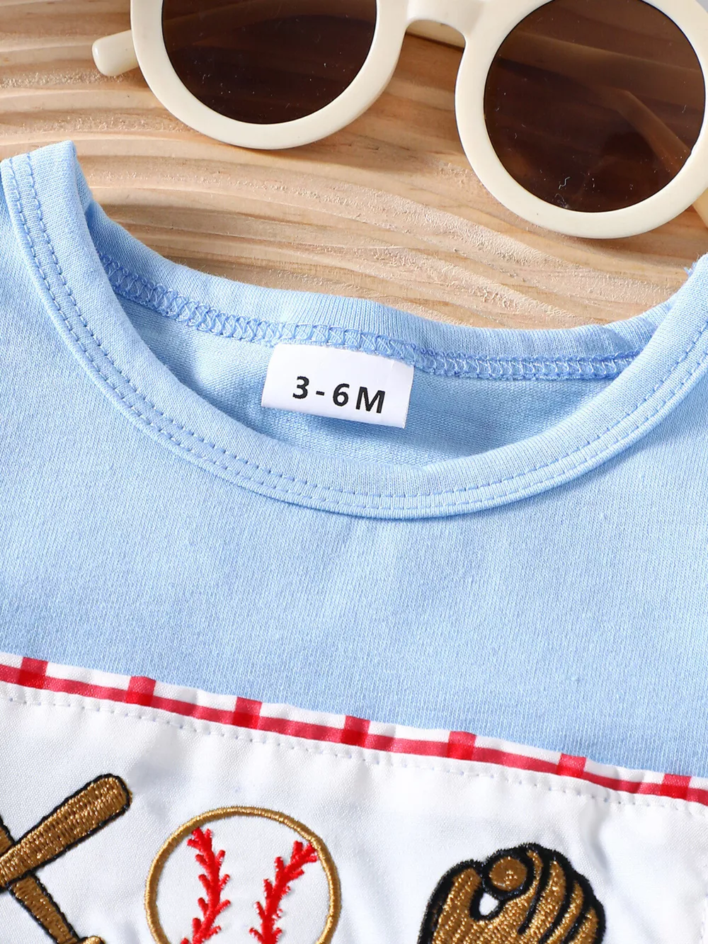 Children's Baseball Embroidered Top & Plaid Shorts Set, image 6