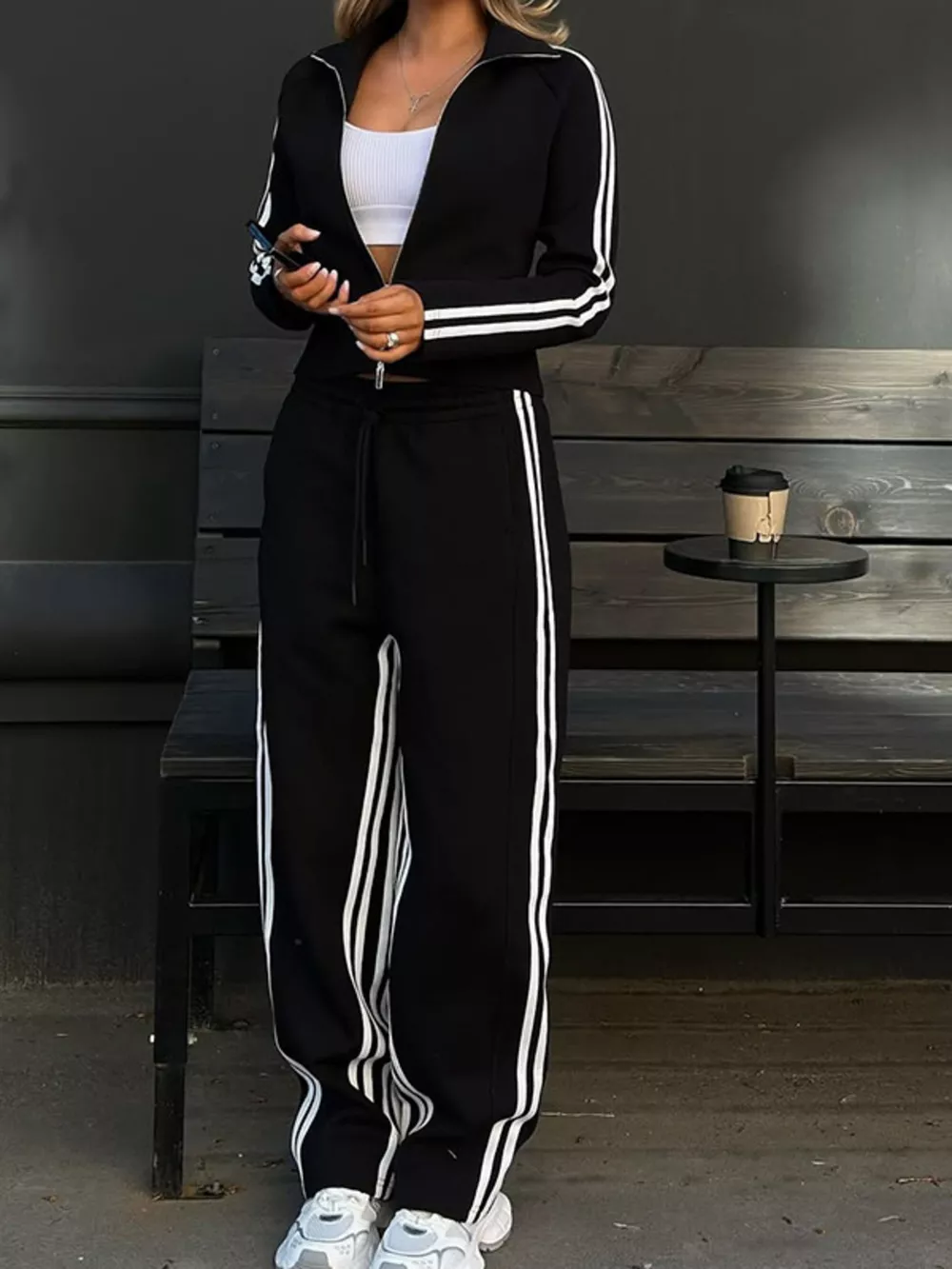 Striped Zip Up Top and Pants Set, image 8