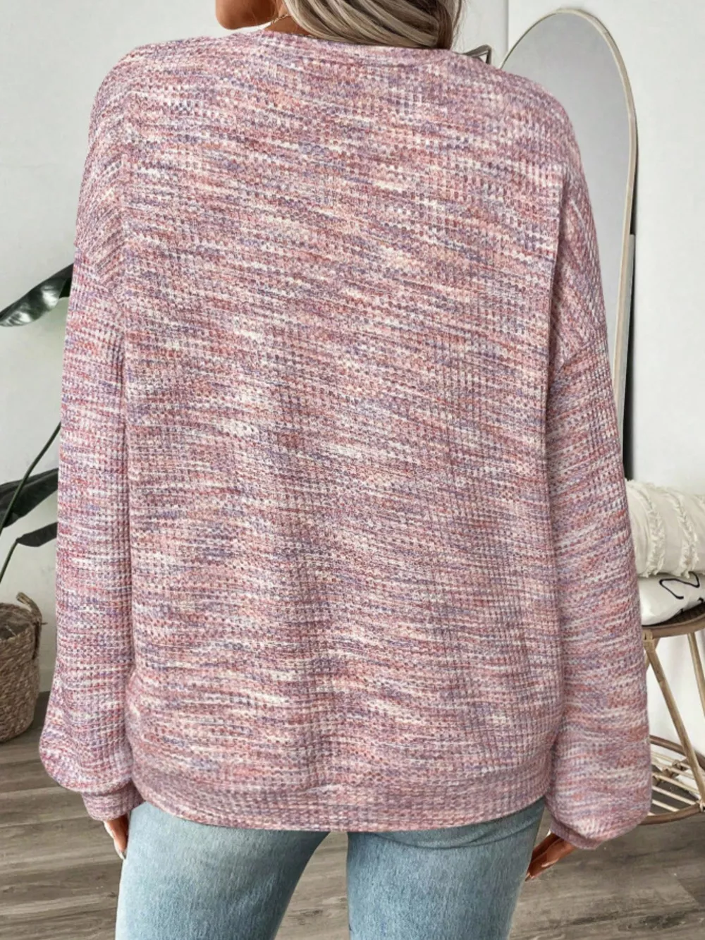 Space-Dyed Long Sleeve Waffle-Knit Top, image 29