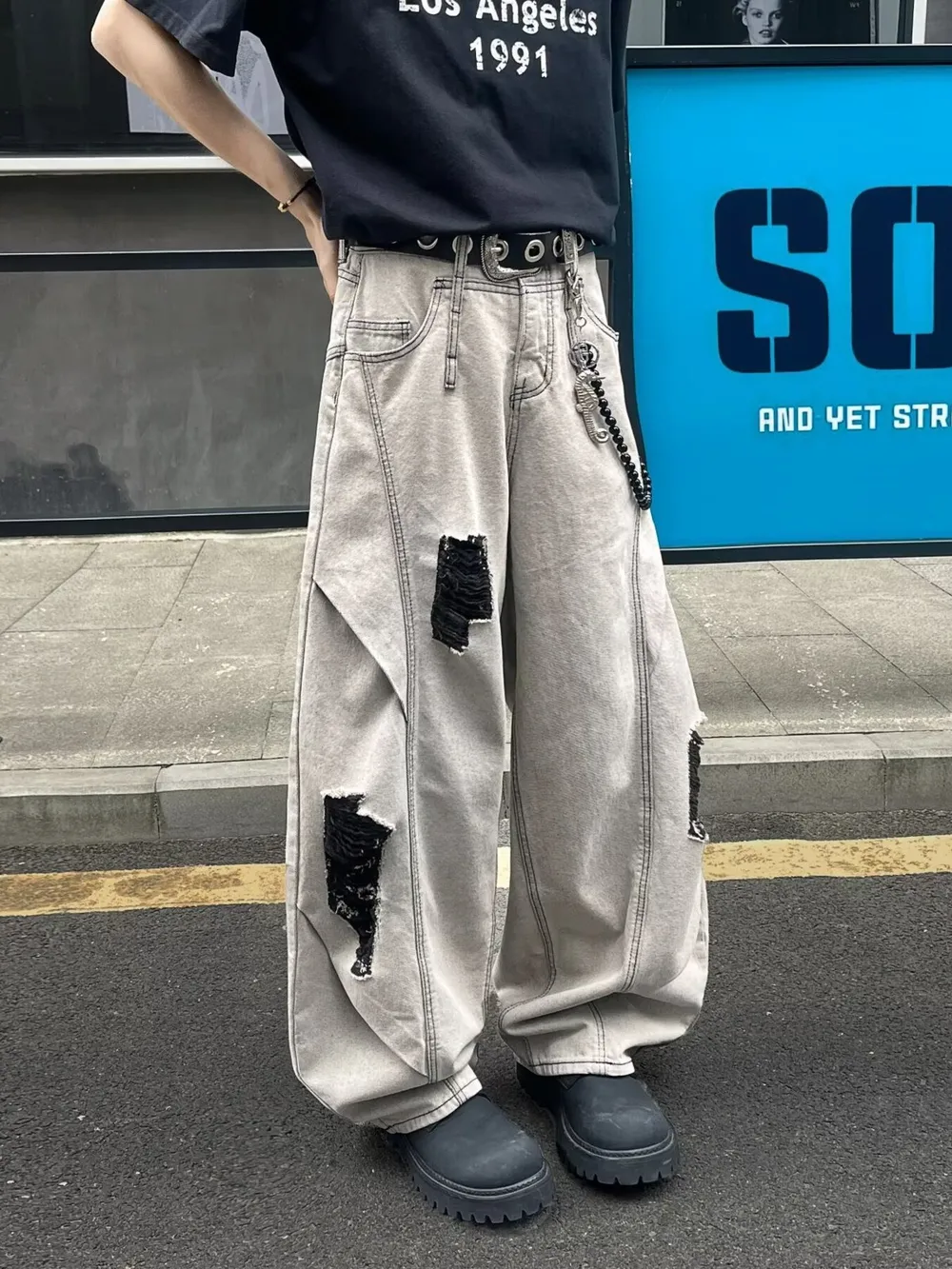 Men's Full Size Distressed Wide Leg Jeans Plus Size, image 3