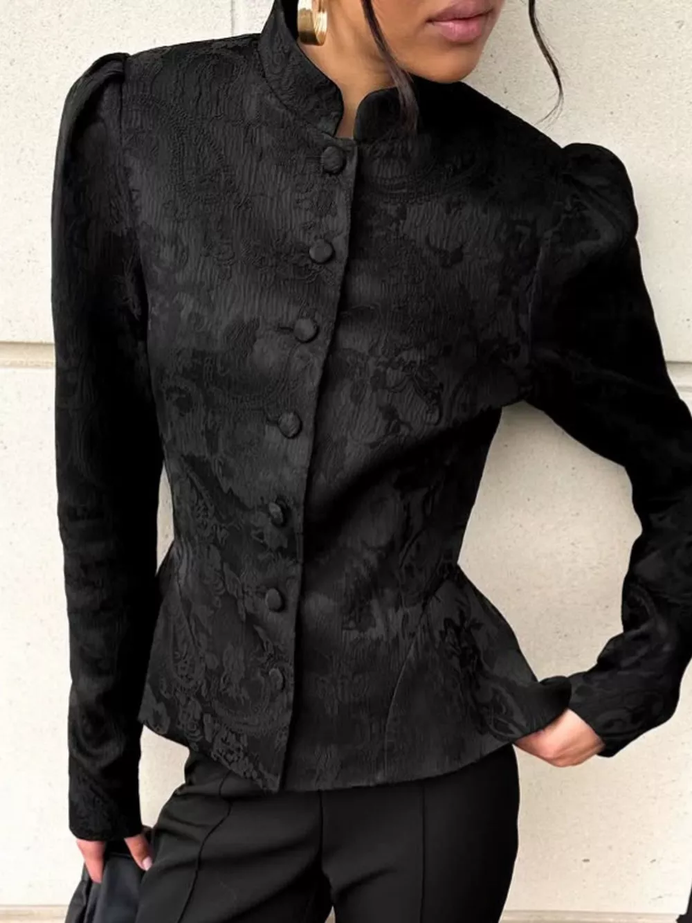 Jacquard Peplum Puff Sleeve Outerwear, image 9