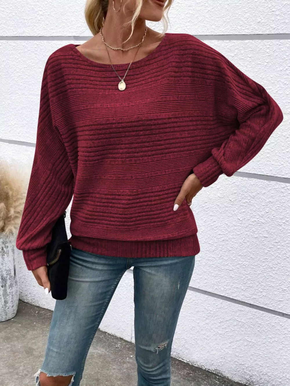 Ribbed Round Neck Long Sleeve Top, image 16