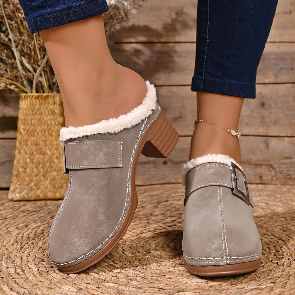 Faux Fur Lined Block Heel Shoes, image 6