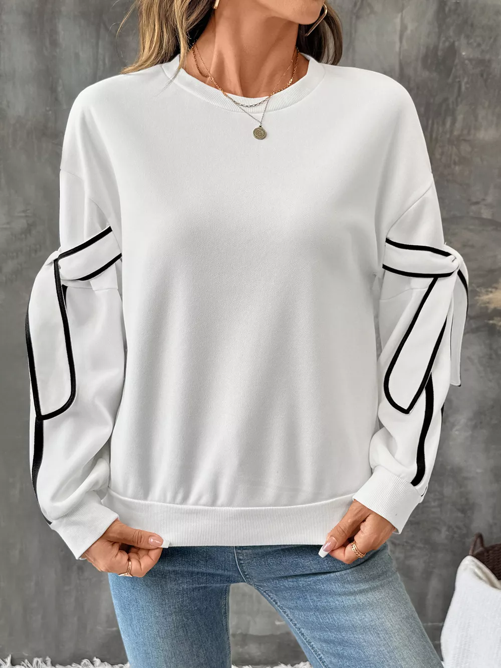 Side Striped Round Neck Sweatshirt, image 8