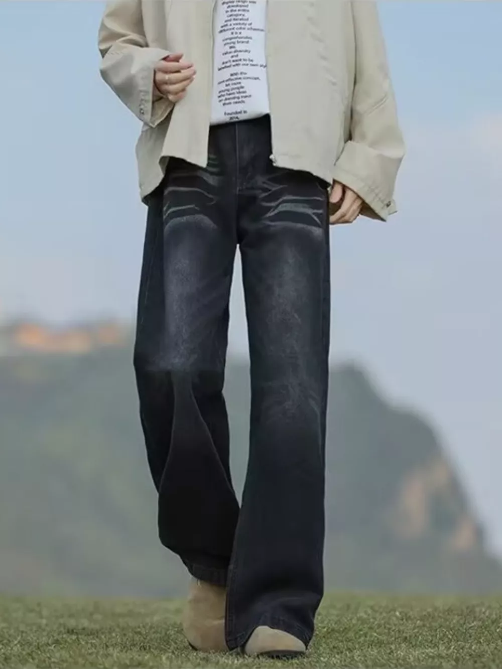 Men's Full Size Vintage Wash Wide Leg Jeans Plus Size, image 3