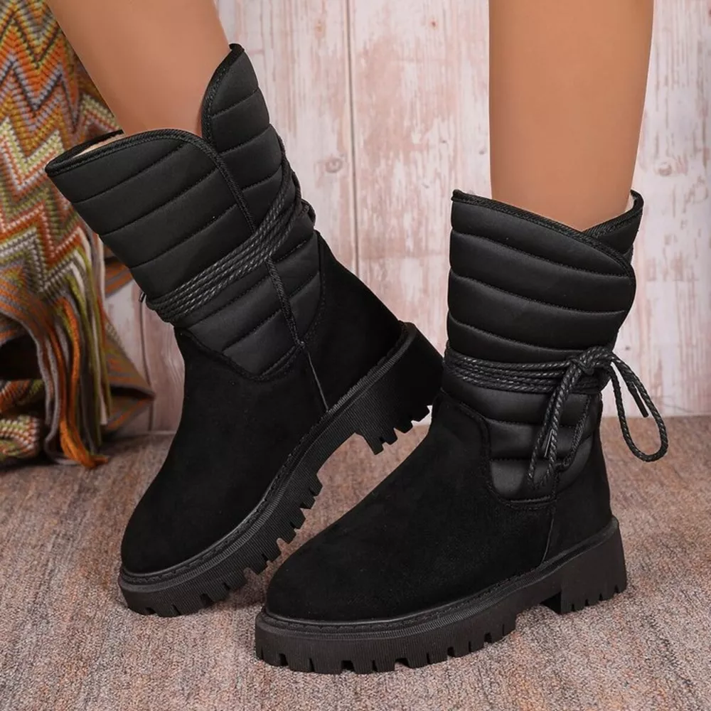 Quilted Lace-Up Mid-Calf Boots, image 10