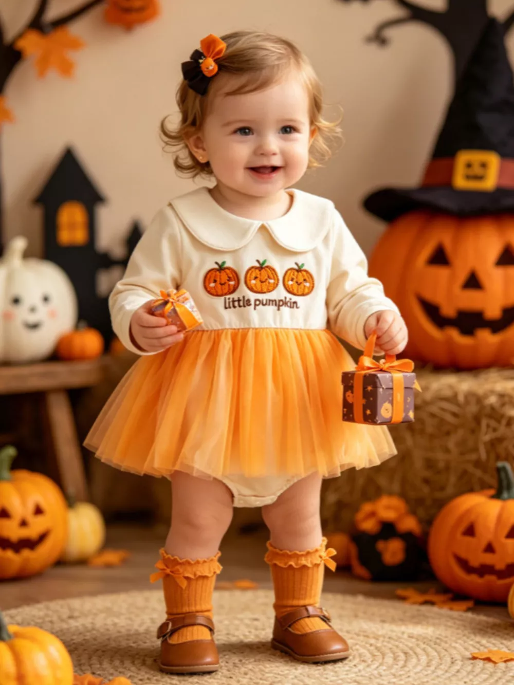 Children's Halloween Embroidered Tulle Bodysuit Dress, image 2