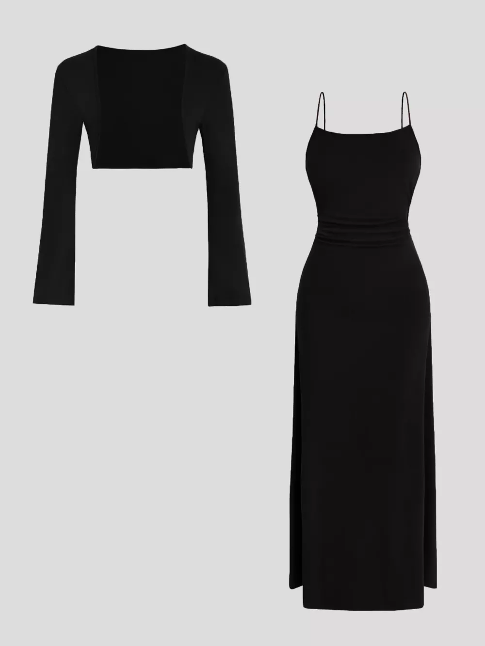 Solid Color Cami Dress & Shrug Set