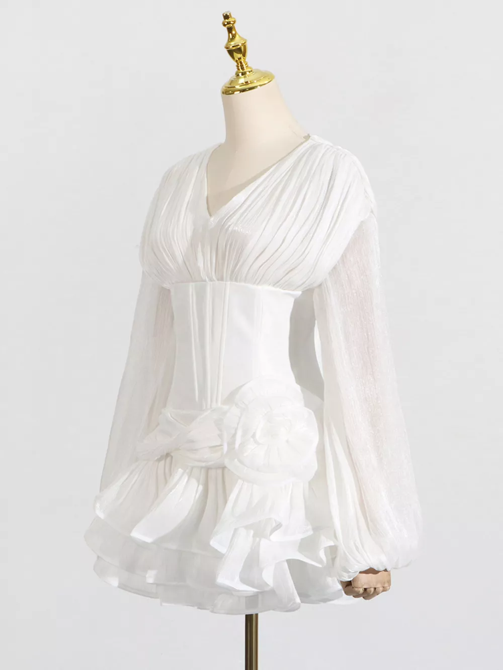 Ruffle Balloon Sleeve Mini Dress, image 2