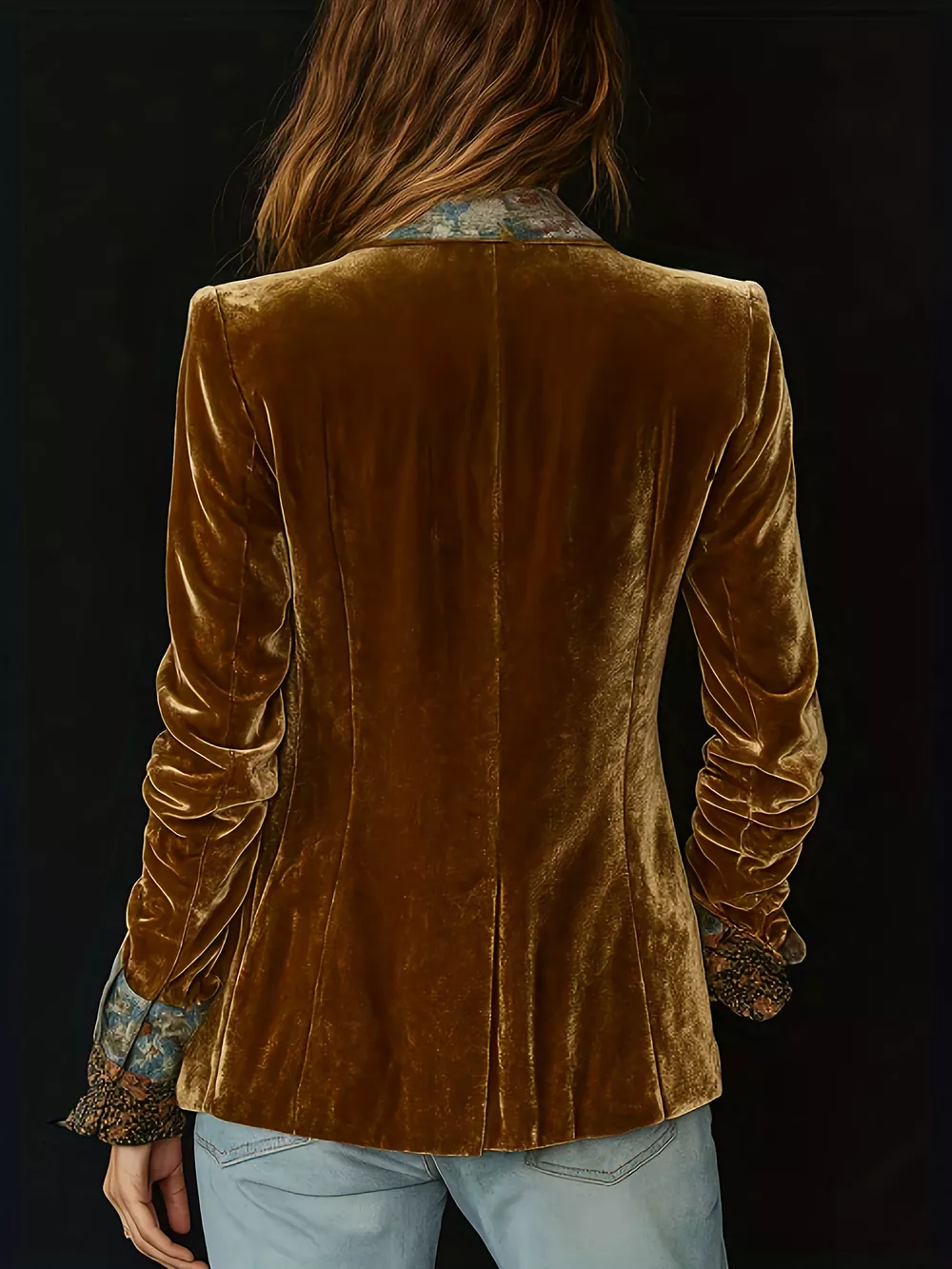 Floral Lapel Collar Velvet Blazer, image 3