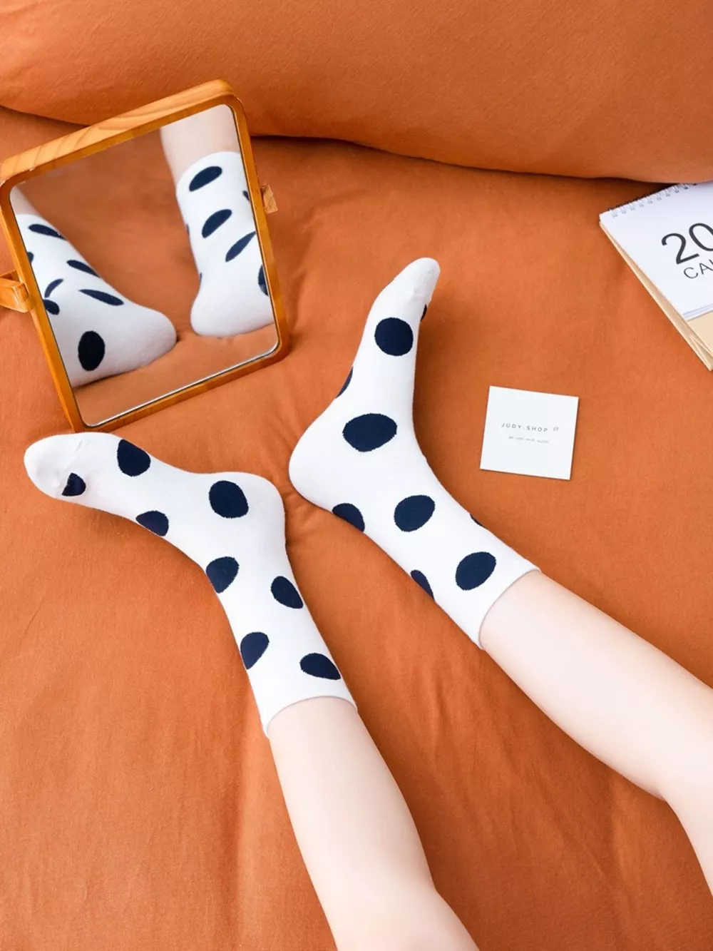 Polka Dot Mid-Calf Cotton Socks, image 7