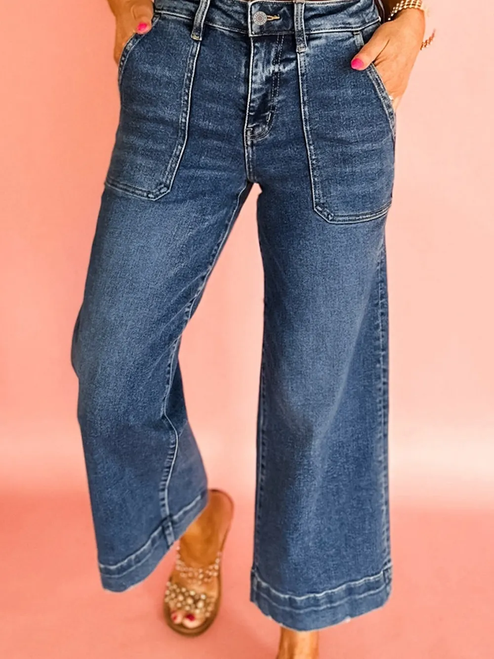 Cropped High Rise Wide Leg Jeans, image 3