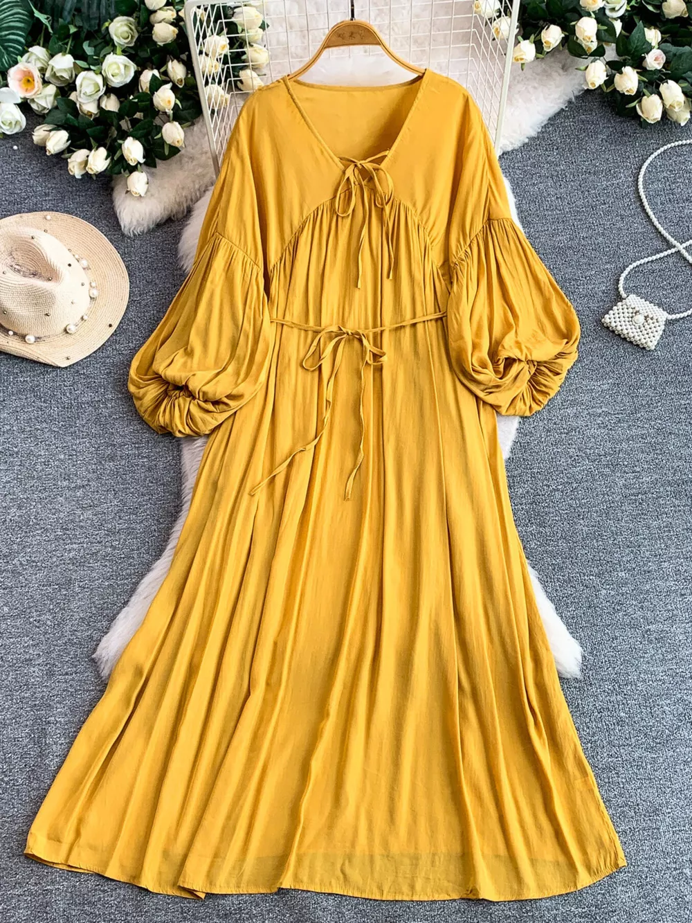 Balloon Sleeve Tie-Waist Dress, image 14