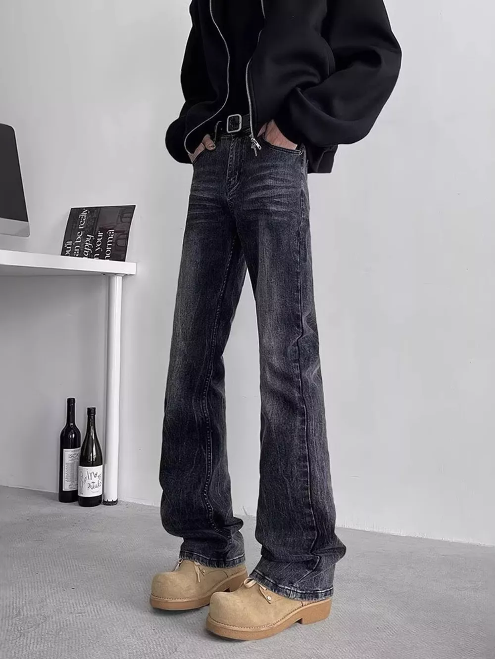 Men's Full Size Vintage Wash Flare Jeans Plus Size, image 2