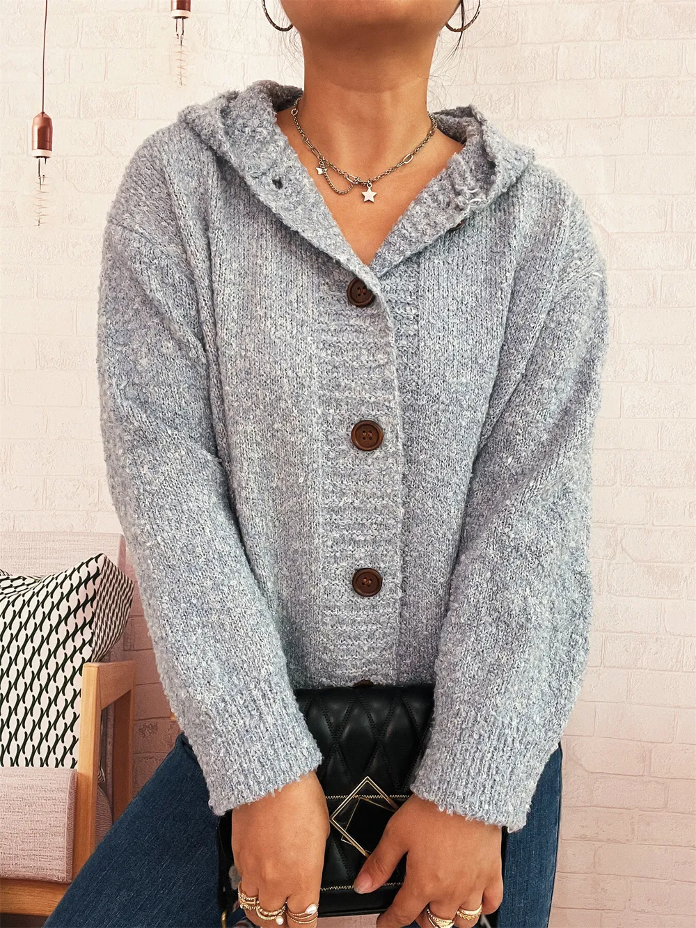 Cozy Button-Up Hooded Cardigan, image 9